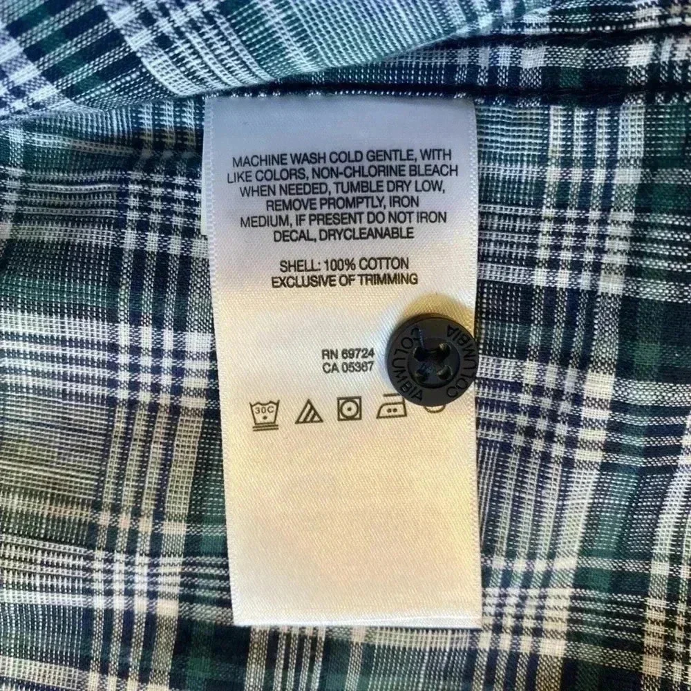 Columbia Mens blue green‎ plaid short sleeve button down cotton shirt Size M
